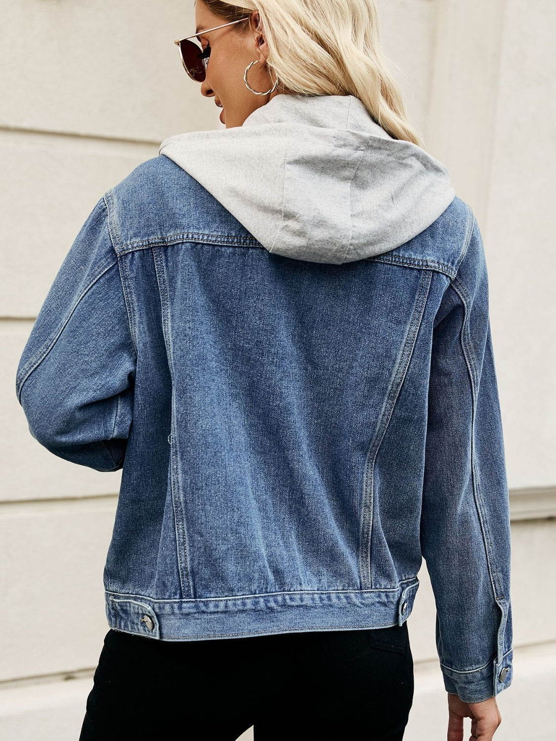 Women's Drawstring Hooded Button Up Denim Jacket