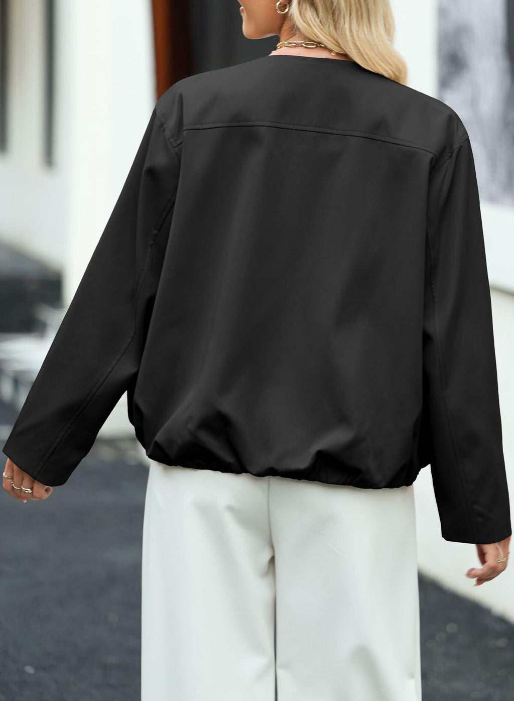 EVALESS Women's Bomber Jacket Lightweight Zip Up Black Size XXL