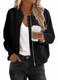 EVALESS Women's Bomber Jacket Lightweight Zip Up Black Size XXL